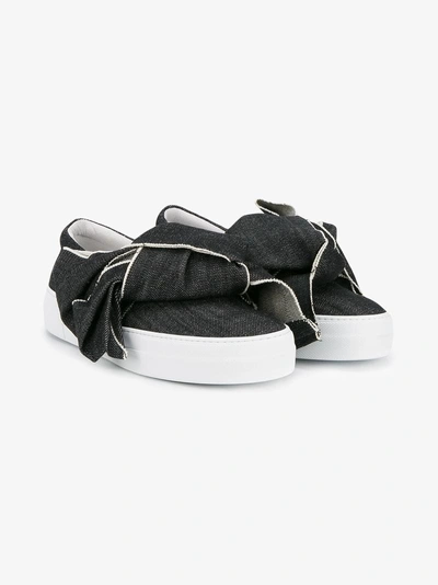 Shop Joshua Sanders Denim Bow Leather And Cotton Sneakers