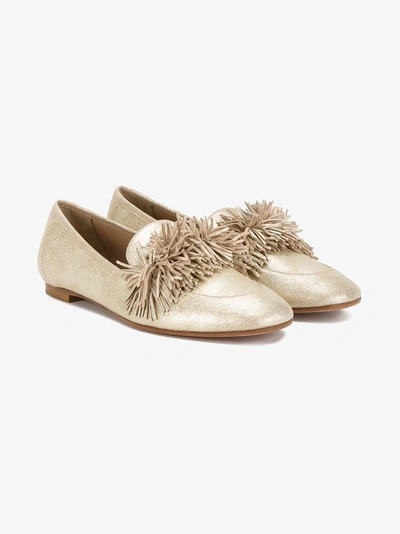 Shop Aquazzura Gold Wild Leather Loafers In Metallic