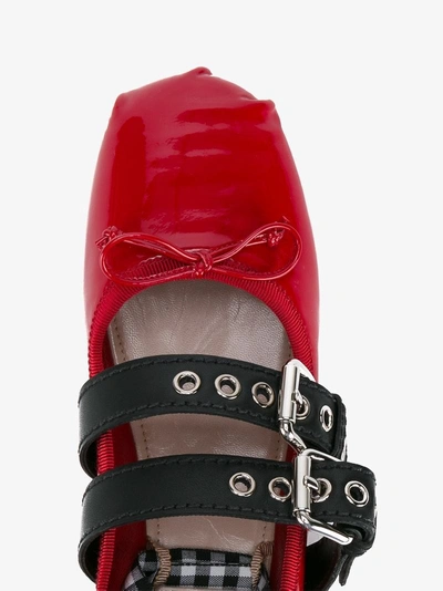 Shop Miu Miu Lace-up Patent Ballet Flats