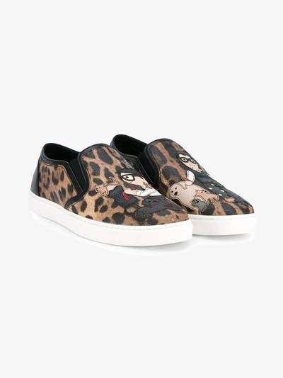 Shop Dolce & Gabbana Leopard Slip On Leather Sneakers In Nude&neutrals