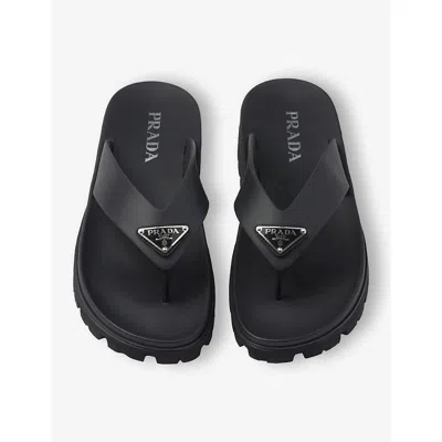 Prada Soft Cage Thong Sandals Rubber Sole In Black