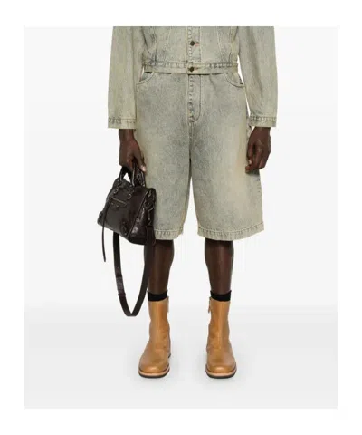 Entire Studios Elasticated-waist Button Bermuda Shorts In Gray