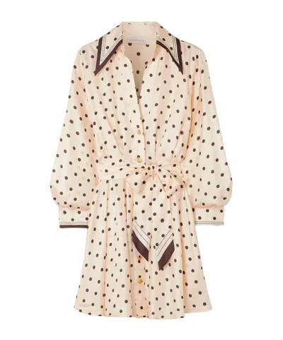 Zimmermann Belted Polka-dot Silk-satin Mini Shirt Dress In Multi