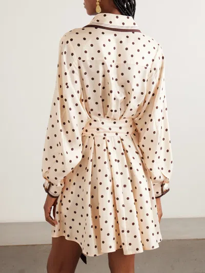 Zimmermann Belted Polka-dot Silk-satin Mini Shirt Dress In Multi
