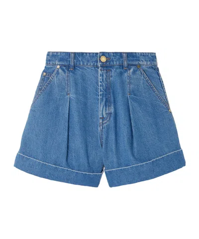 Zimmermann Pleated Denim Shorts With Cuff In Multi