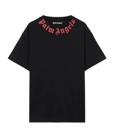 Palm Angels Men Black Neck Logo T-shirt, Xs Luxury T-shirts For Men Darveys