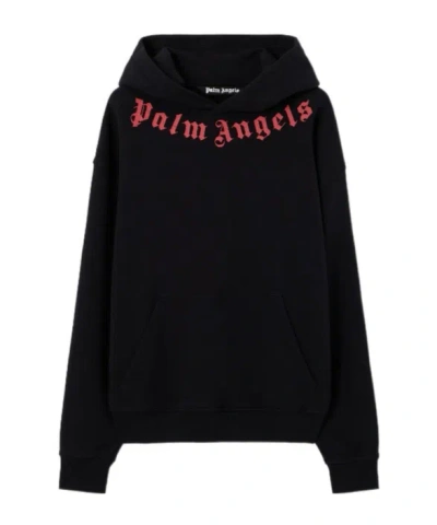 Palm Angels Men's Logo Neck Cotton Hoodie In Black