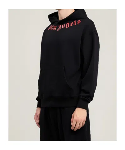 Palm Angels Men's Logo Neck Cotton Hoodie In Black