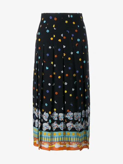 Shop Gucci Printed Pleated Skirt In Black