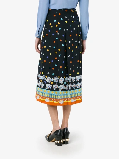 Shop Gucci Printed Pleated Skirt In Black
