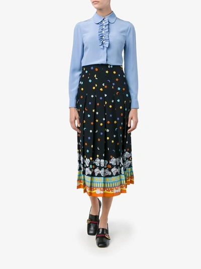 Shop Gucci Printed Pleated Skirt In Black