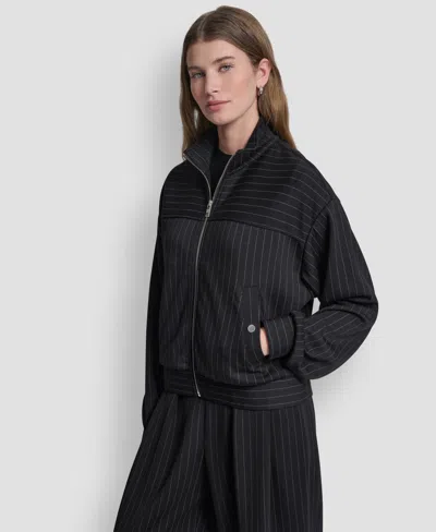 Dkny Pinstripe Zip Jacket In Black