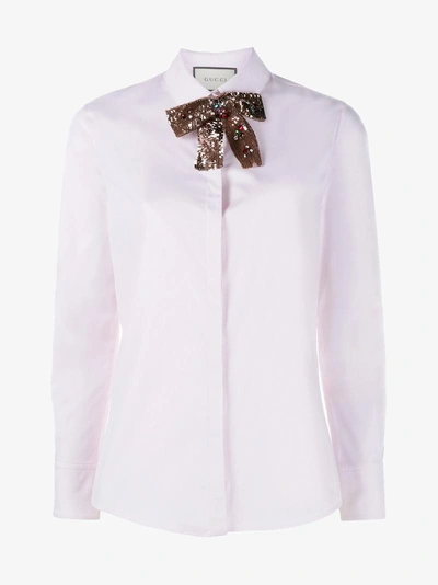 Shop Gucci Sequin Neck Tie Shirt In Pink&purple