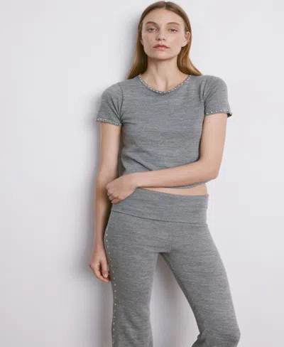 Mango Studded Knit Trousers In Gray