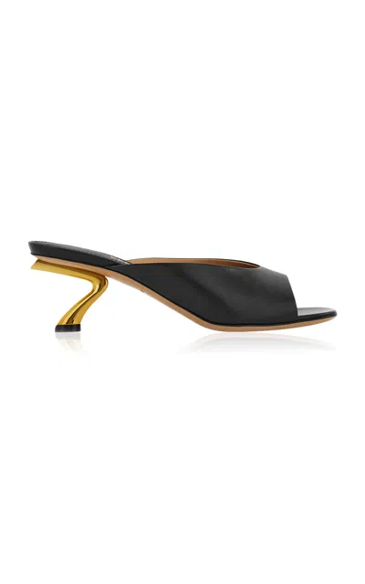 Ferragamo Igea S-shaped Kitten Heel Sandal In Black