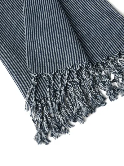 Brunello Cucinelli Striped Fringed Linen Throw Blanket In Blue