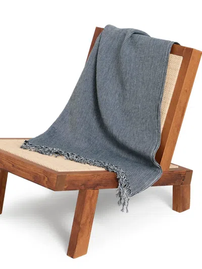 Brunello Cucinelli Striped Fringed Linen Throw Blanket In Blue