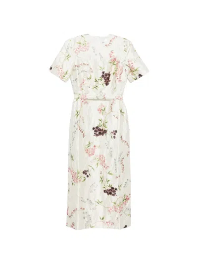Erdem Floral Print Textured Satin Midi Pencil Dress In Neutral