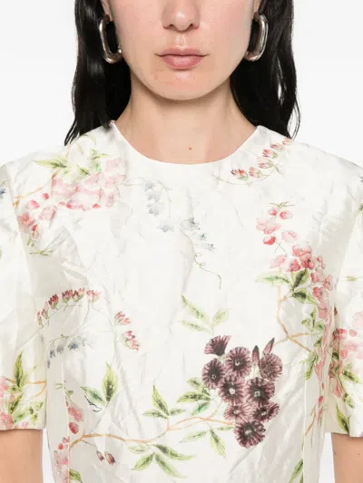 Erdem Floral Print Textured Satin Midi Pencil Dress In Neutral