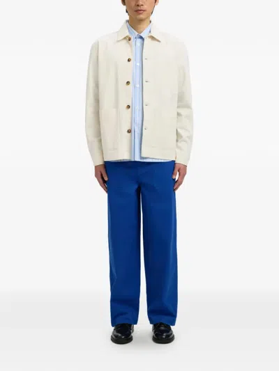 Selected Buttoned Graphic-print Overshirt In White