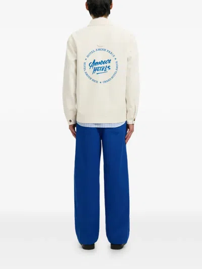 Selected Buttoned Graphic-print Overshirt In White