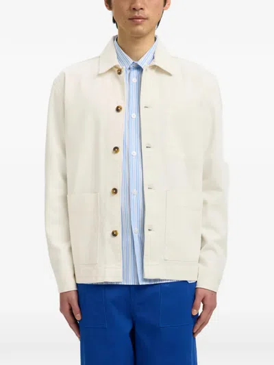 Selected Buttoned Graphic-print Overshirt In White