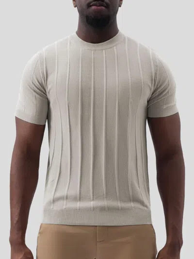 Fioboc Gentleknit Breathable Striped Short Sleeve Knitted T-shirt In Gray
