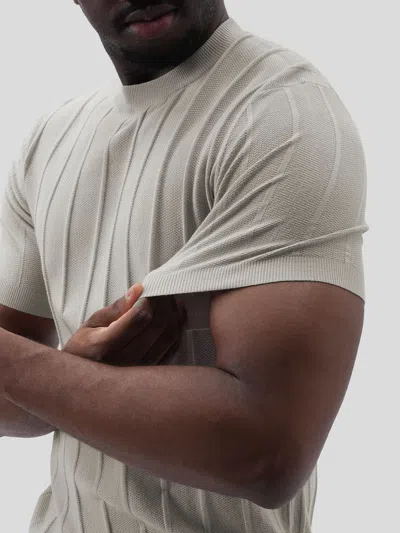 Fioboc Gentleknit Breathable Striped Short Sleeve Knitted T-shirt In Gray