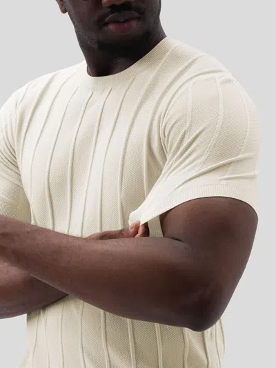 Fioboc Gentleknit Breathable Striped Short Sleeve Knitted T-shirt In White