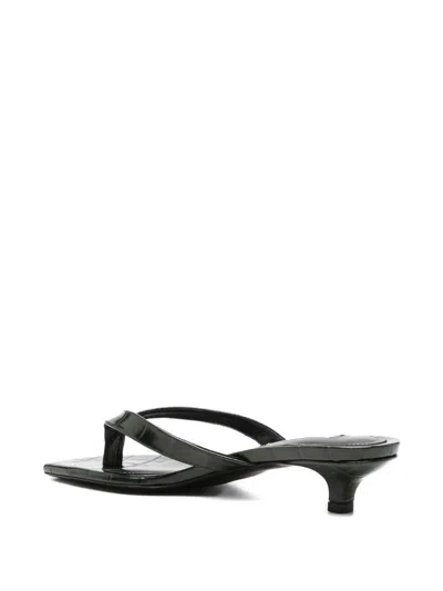Totême Minimalist Black Leather Thong Sandals With Square Toe And Low Heel In Multi