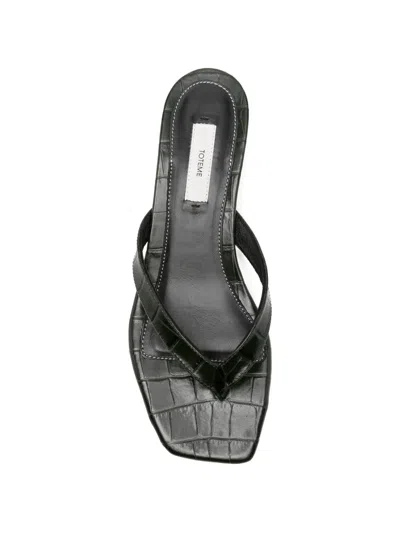 Totême Minimalist Black Leather Thong Sandals With Square Toe And Low Heel In Multi