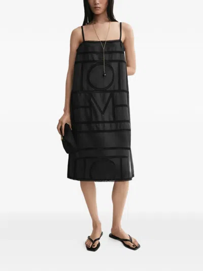 Totême Toteme Monogram Midi Dress In Silk With Embroidered Trim In Black