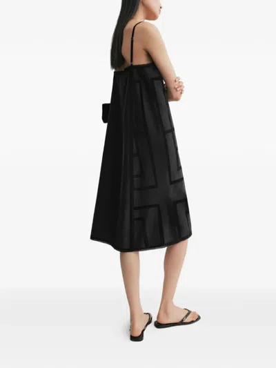 Totême Toteme Monogram Midi Dress In Silk With Embroidered Trim In Black