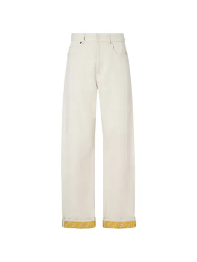 Fendi Ff Reverse Denim Jeans Belt Loops In Neutral