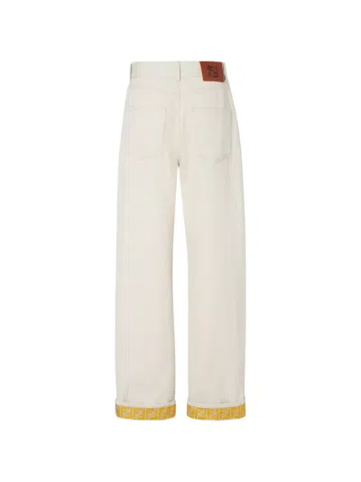 Fendi Ff Reverse Denim Jeans Belt Loops In Neutral