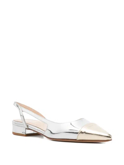 Anna F Pointed-toe Slingback Flat Pumps In Silver
