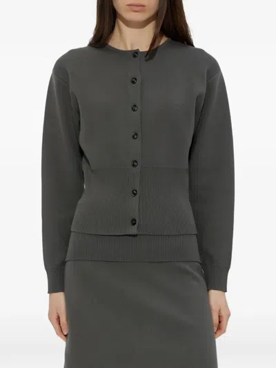 Samsoe & Samsoe Ribbed Buttoned Cardigan In Gray