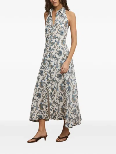 Veronica Beard Mackey Paisley Ramie Midi Dress In Blue
