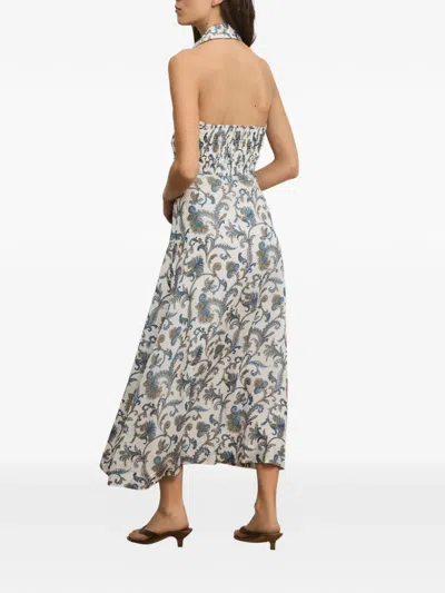 Veronica Beard Mackey Paisley Ramie Midi Dress In Blue