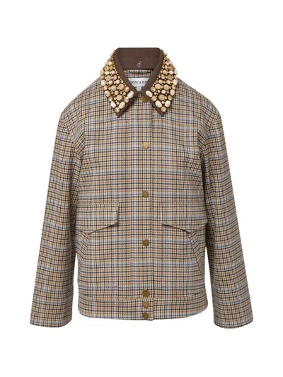 Veronica Beard Kasper Plaid-pattern Embellished-collar Jacket In Multi