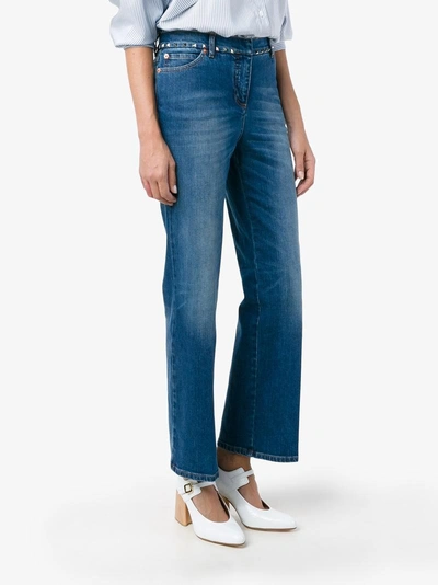 Shop Valentino Blue Rockstud Mid Rise Kick Flare Jeans