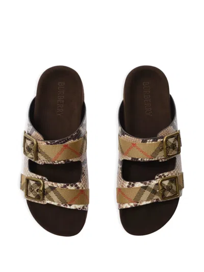 Burberry Urchin Python-printed Leather Dual Buckle Slide Sandals In Animal Print