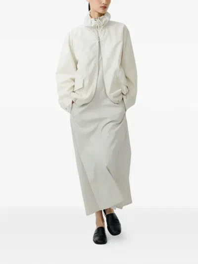 Studio Nicholson Drawstring Collar Zip Jacket Long Sleeves In White