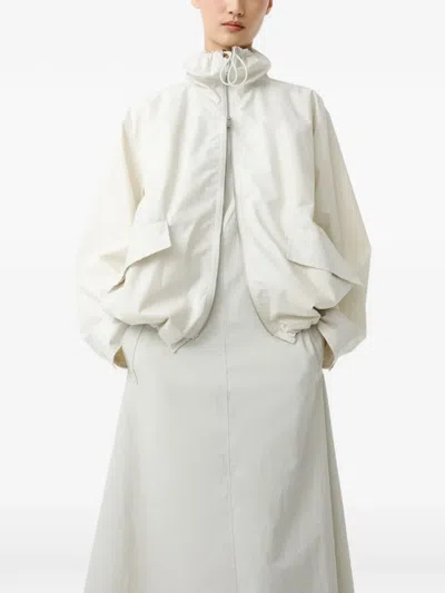 Studio Nicholson Drawstring Collar Zip Jacket Long Sleeves In White