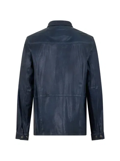 Moorer Flap-pocket Leather Jacket In Blue
