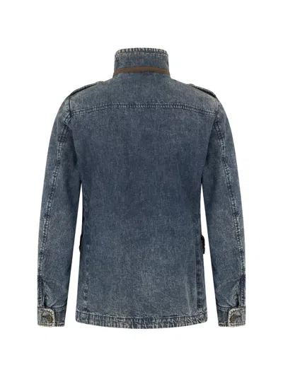 Moorer Washed Button Denim Jacket In Blue
