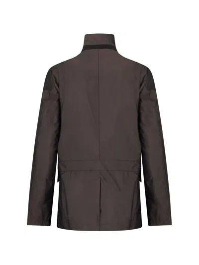 Moorer High-collar Buttoned Jacket In Brown