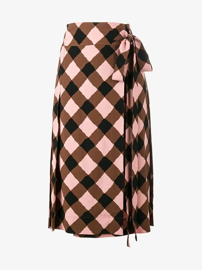 Shop Marni Checked Wrap Skirt In Brown