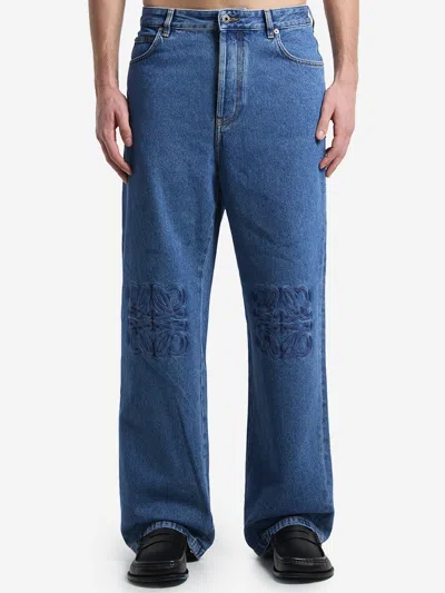 Loewe Denim Trousers Belt Loops Embroidered Back Pockets In Blue