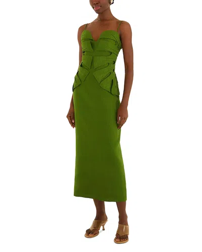 Farm Rio Monstera Leaf Linen Sleeveless Dress In Green